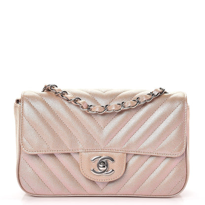 Chanel Iridescent Caviar Chevron Quilted Mini Rectangular Flap Light Gold 1 of 10