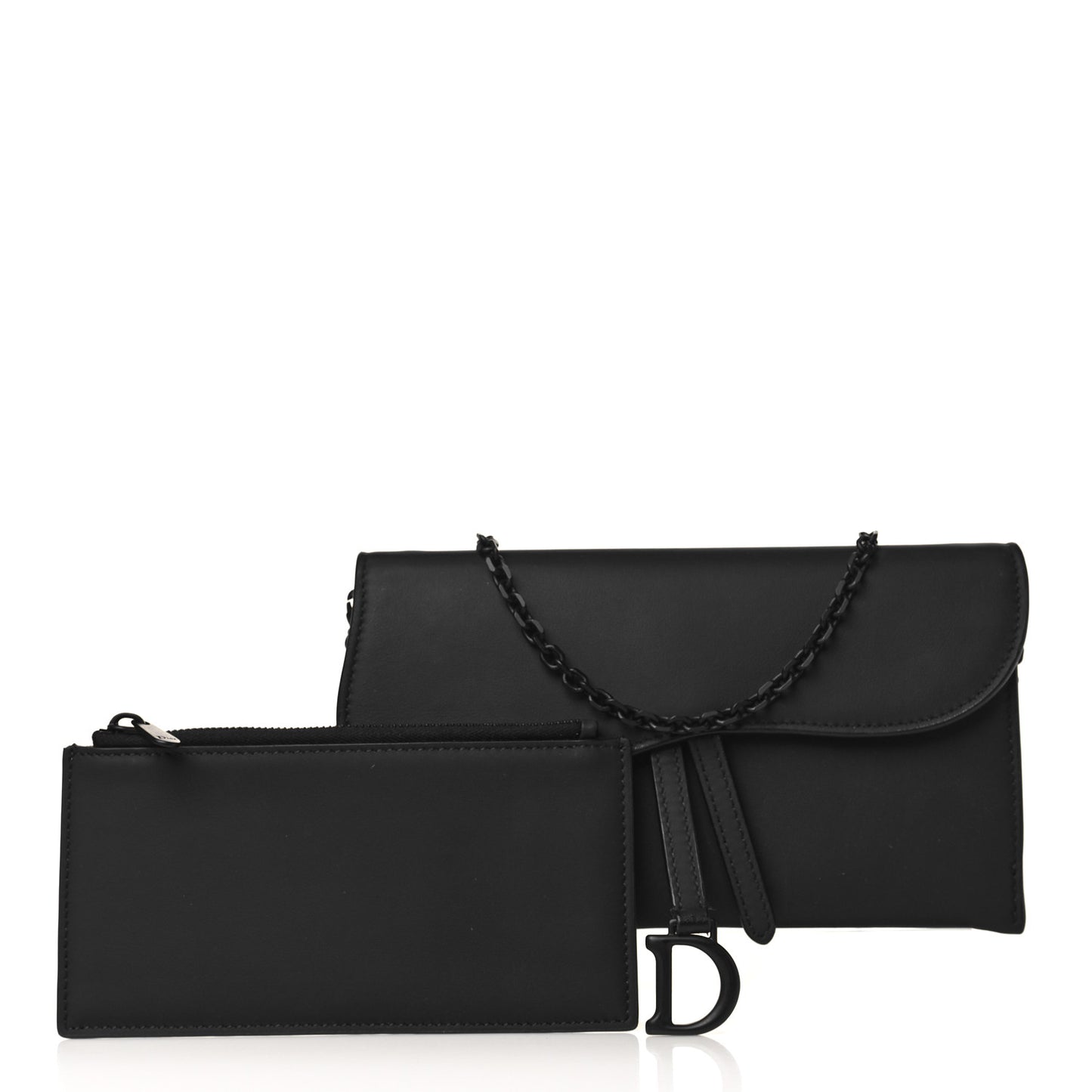 Ultra Matte Calfskin Saddle Chain Wallet Pouch Black