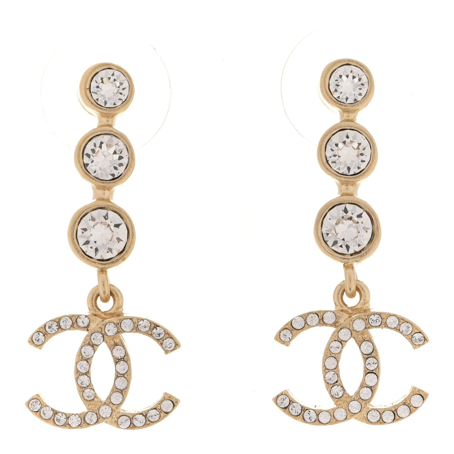 Crystal CC Drop Earrings Gold