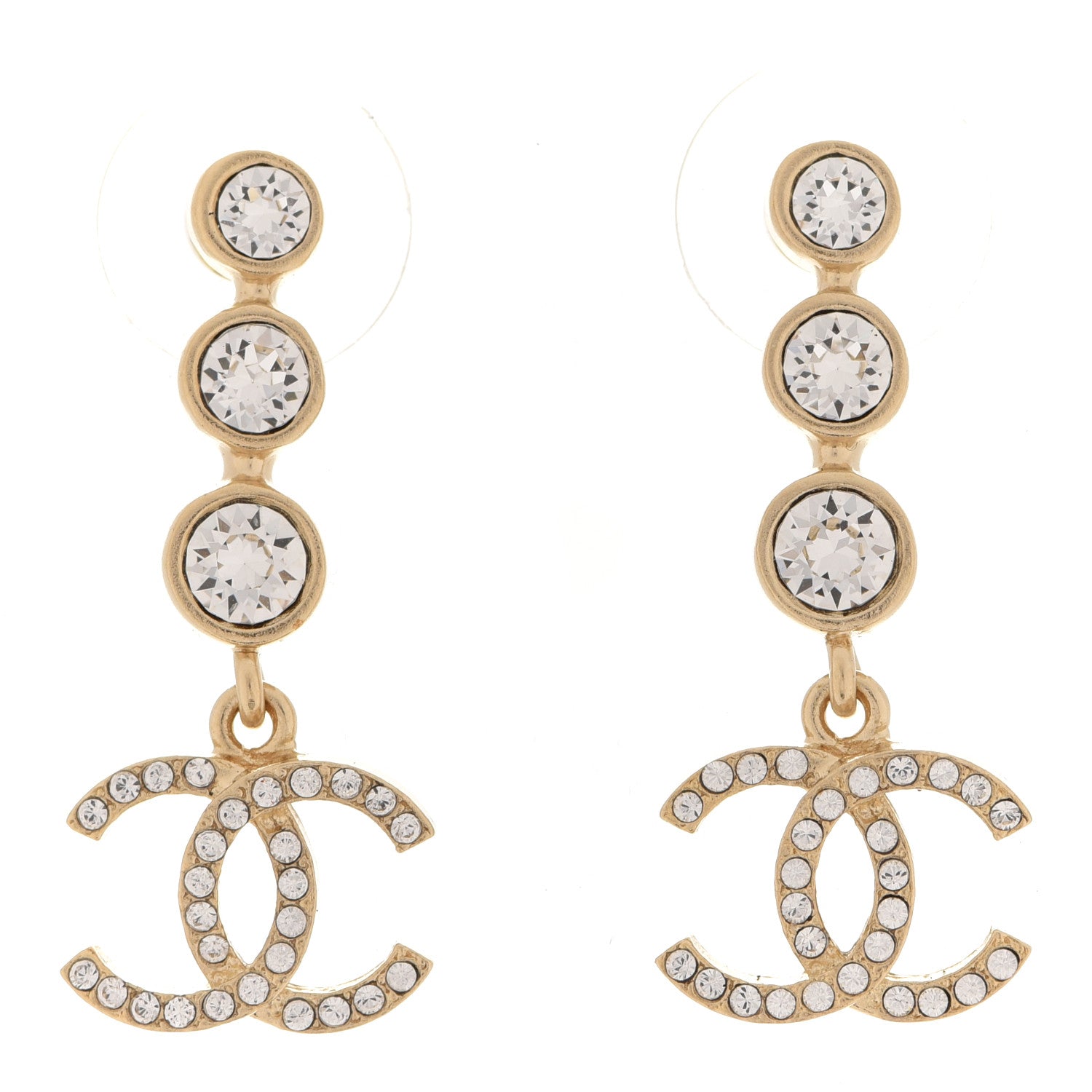Chanel Crystal CC Drop Earrings Gold 1 of 5