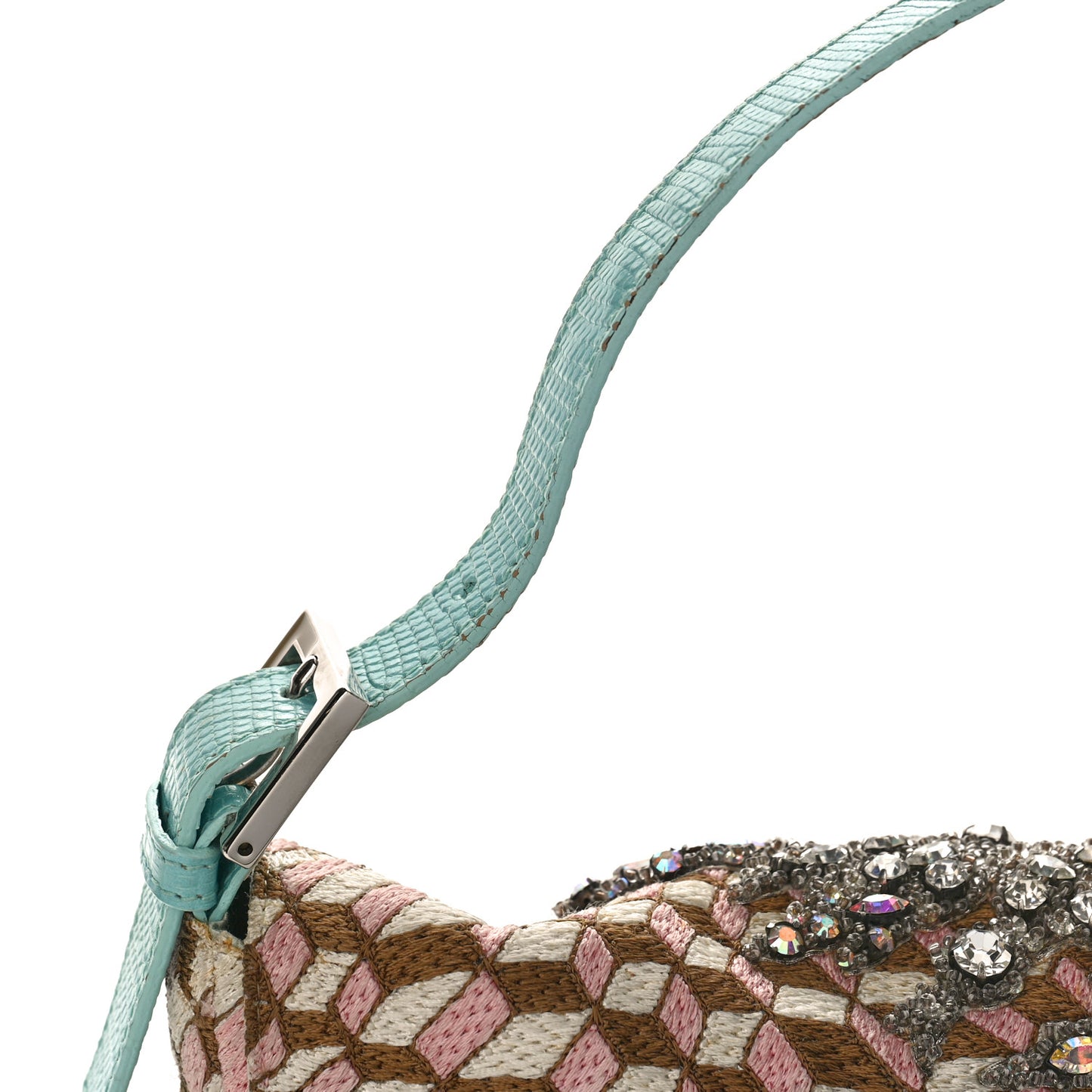 Fabric Lizard Crystal Embroidered Baguette Celeste