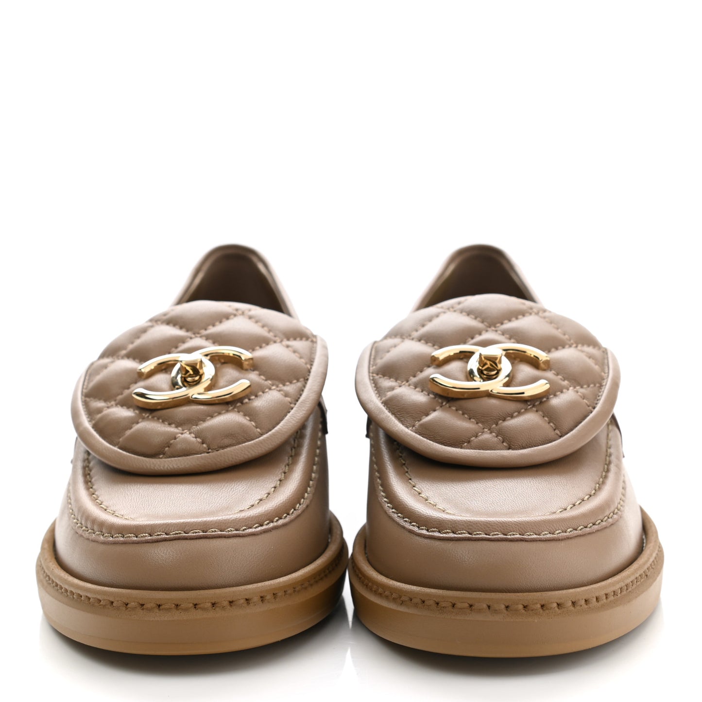 Lambskin Quilted CC Turnlock Loafers 36.5 Beige