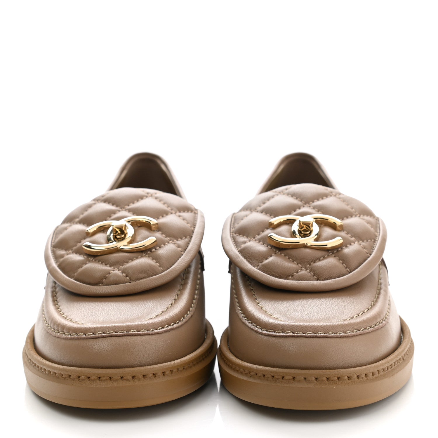 Chanel Lambskin Quilted CC Turnlock Loafers 36.5 Beige 2 of 9