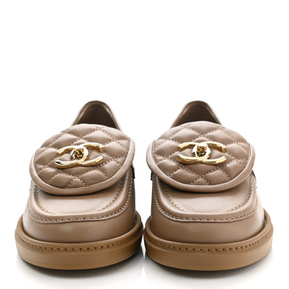 Chanel Lambskin Quilted CC Turnlock Loafers 36.5 Beige 2 of 9