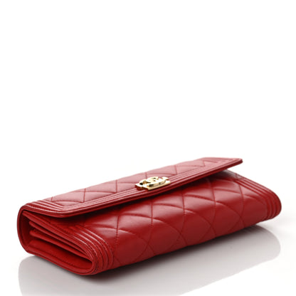 Chanel Lambskin Quilted Boy Flap Wallet Red 4 of 9
