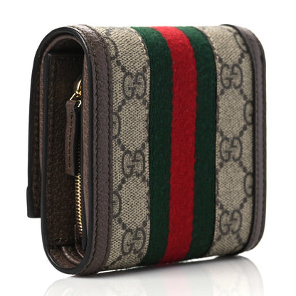 Gucci GG Supreme Monogram Textured Calfskin Web Ophidia Card Case Wallet Beige Ebony New Acero 2 of 5