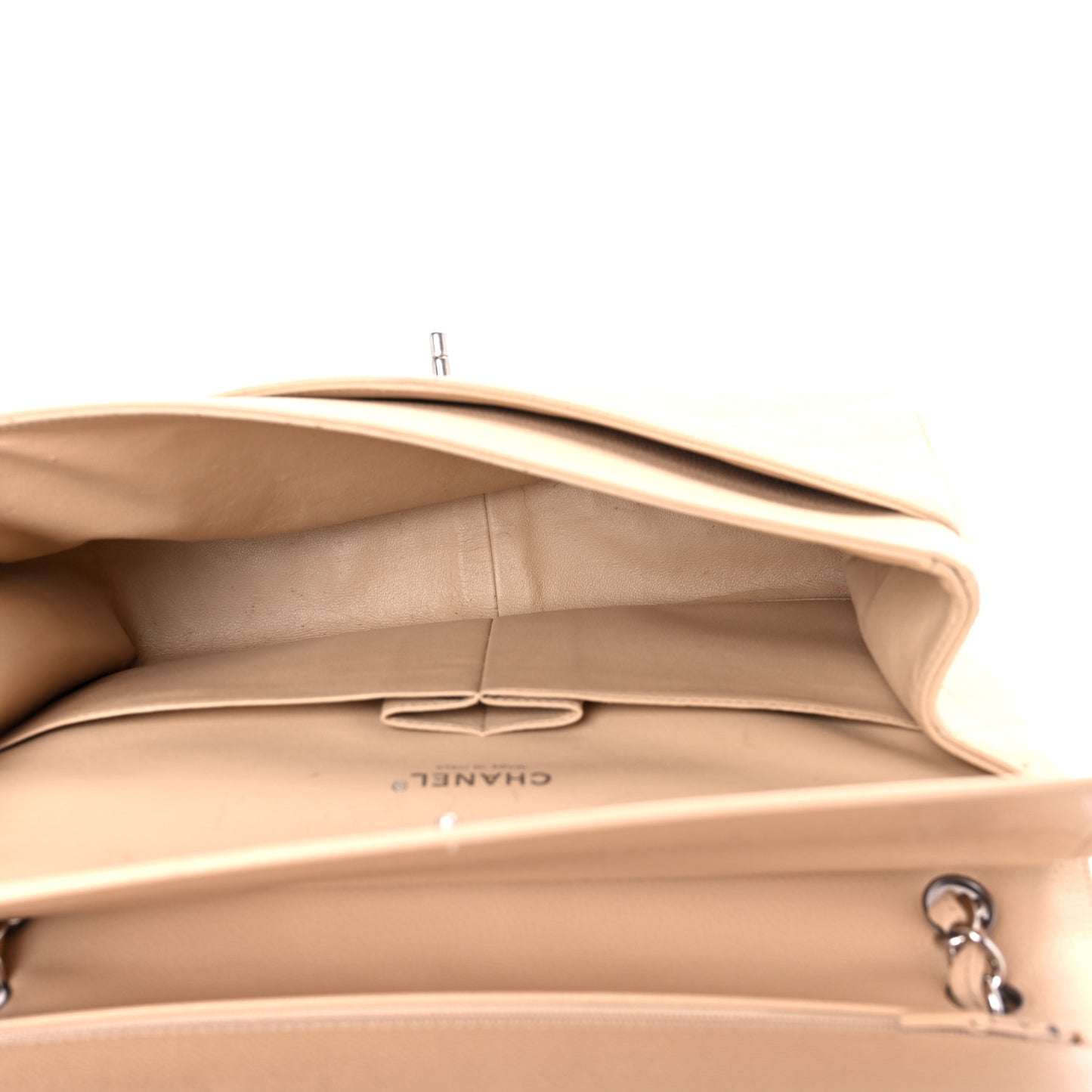 Caviar Quilted Jumbo Double Flap Beige Clair