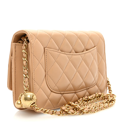 Chanel Lambskin Quilted CC Pearl Crush Wallet on Chain WOC Beige 3 of 11