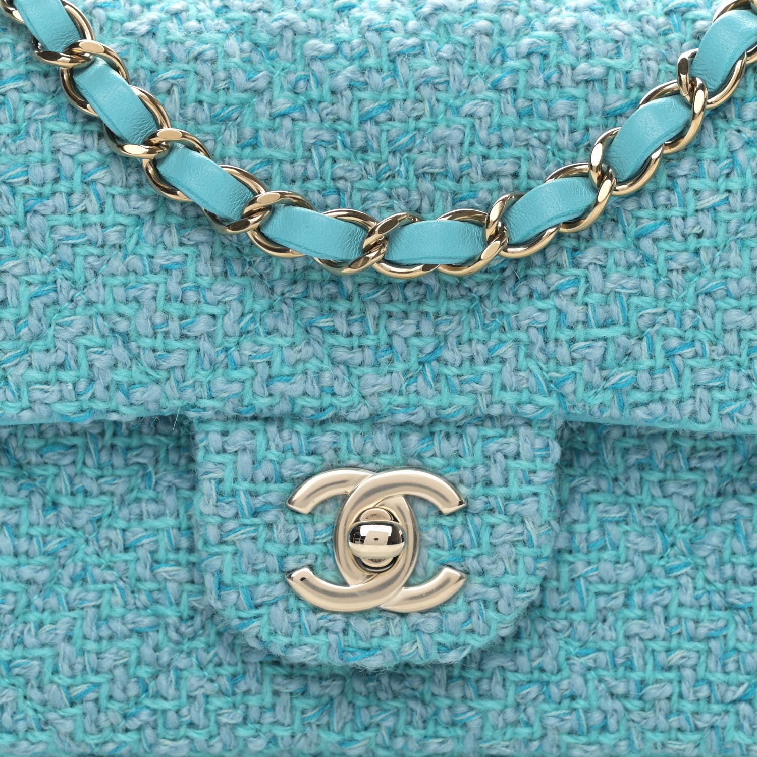 Chanel Wool Tweed Quilted Mini Rectangular Flap Turquoise Light Blue 7 of 10