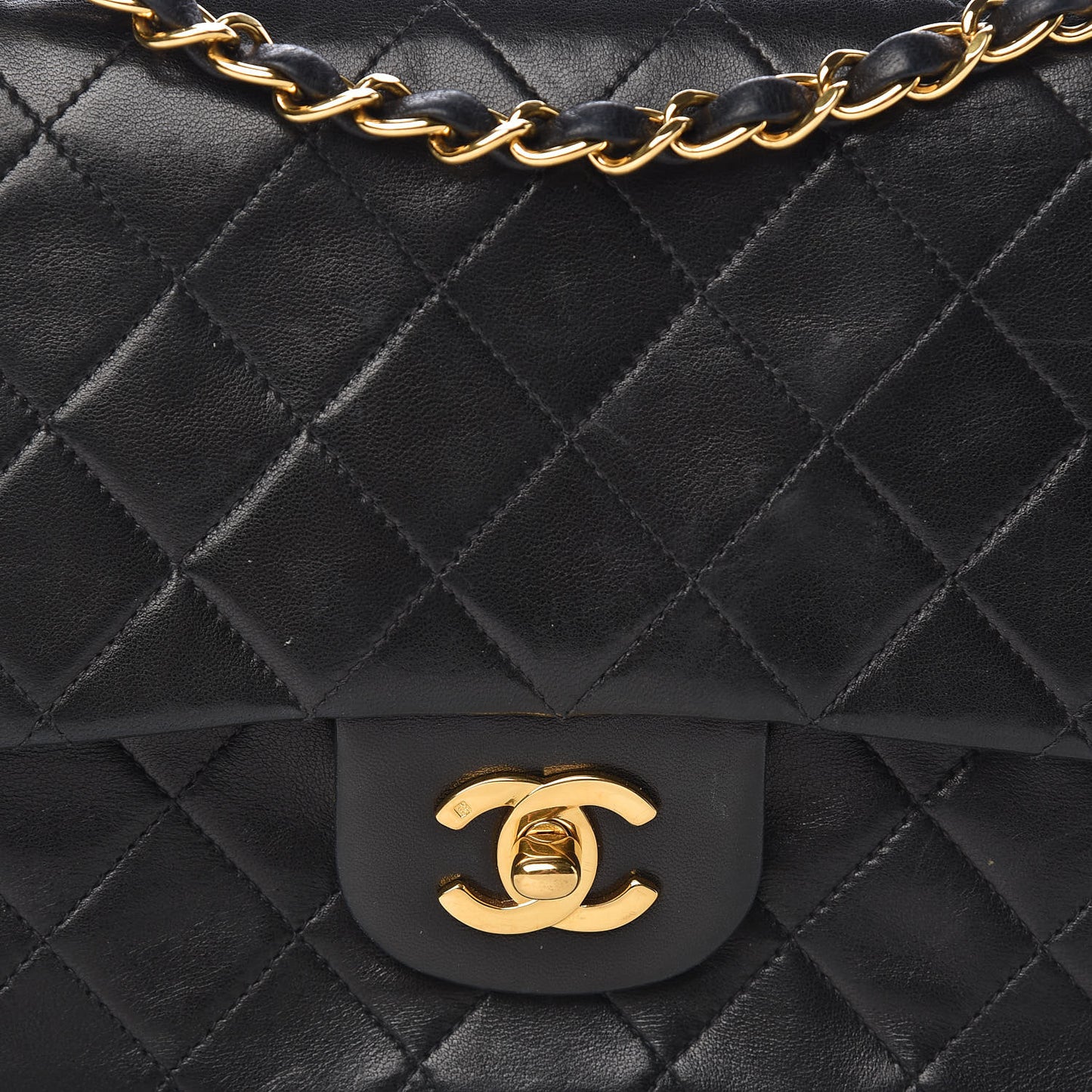 Lambskin Quilted Medium Double Flap Black