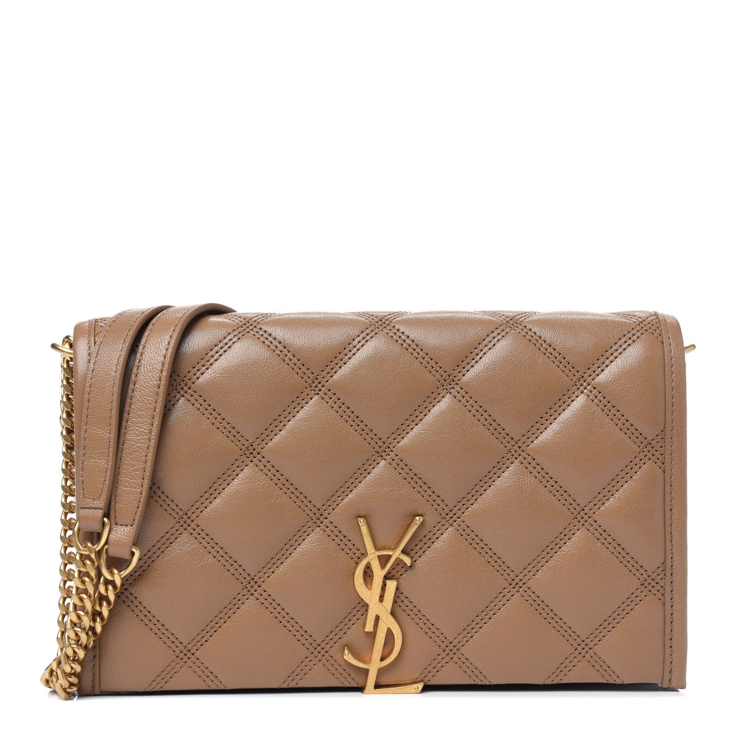 Lambskin Diamond Quilted Becky Chain Wallet Gold Sand
