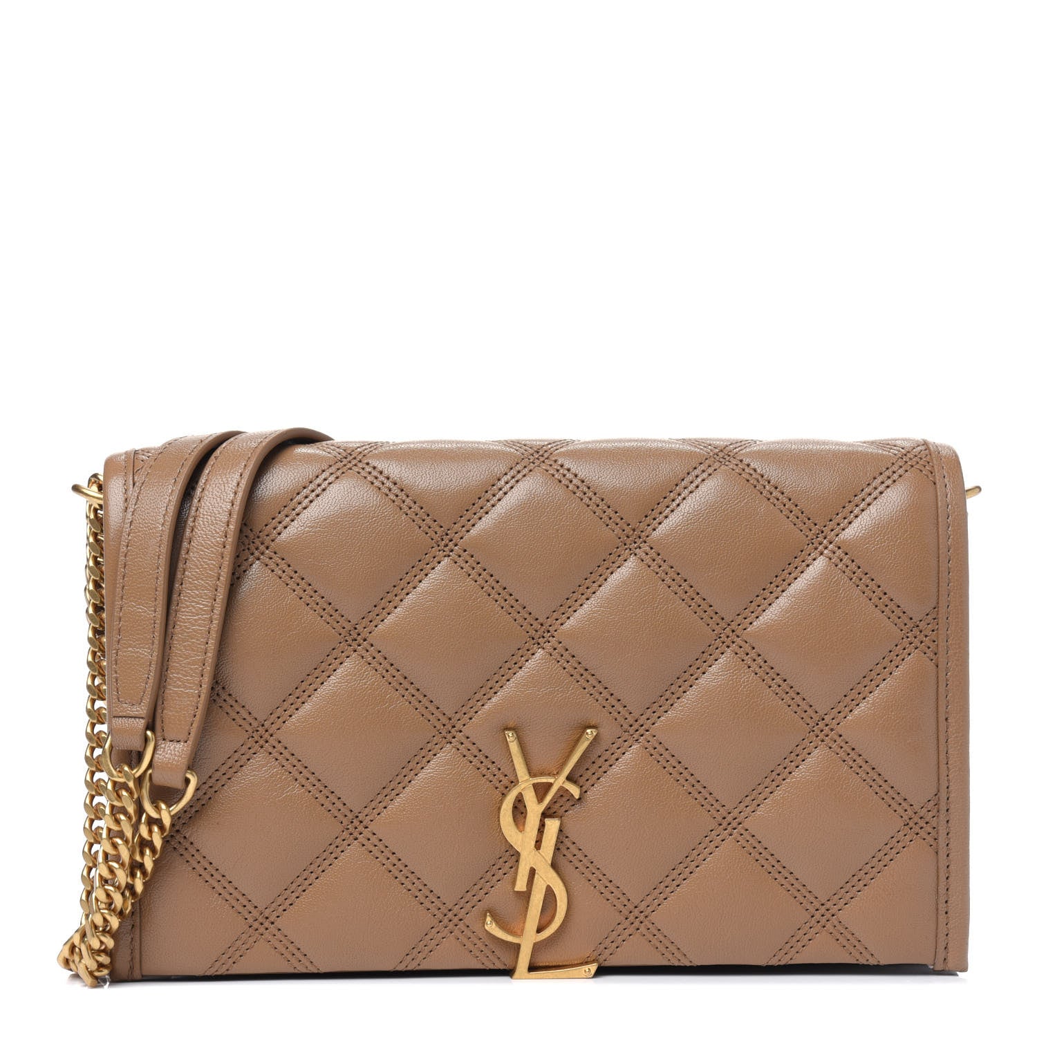 Saint Laurent Lambskin Diamond Quilted Becky Chain Wallet Gold Sand 2 of 5