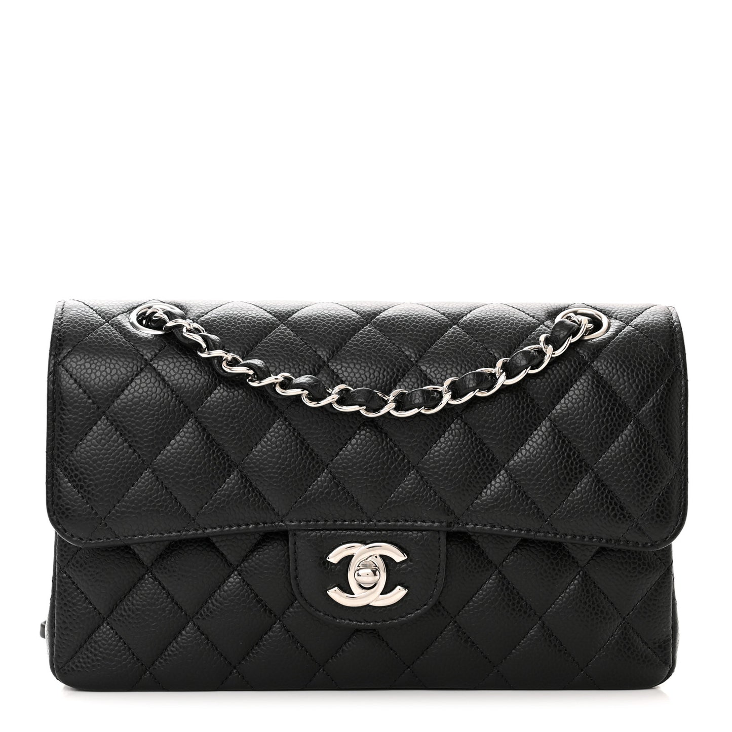 Caviar Quilted Small Double Flap Black