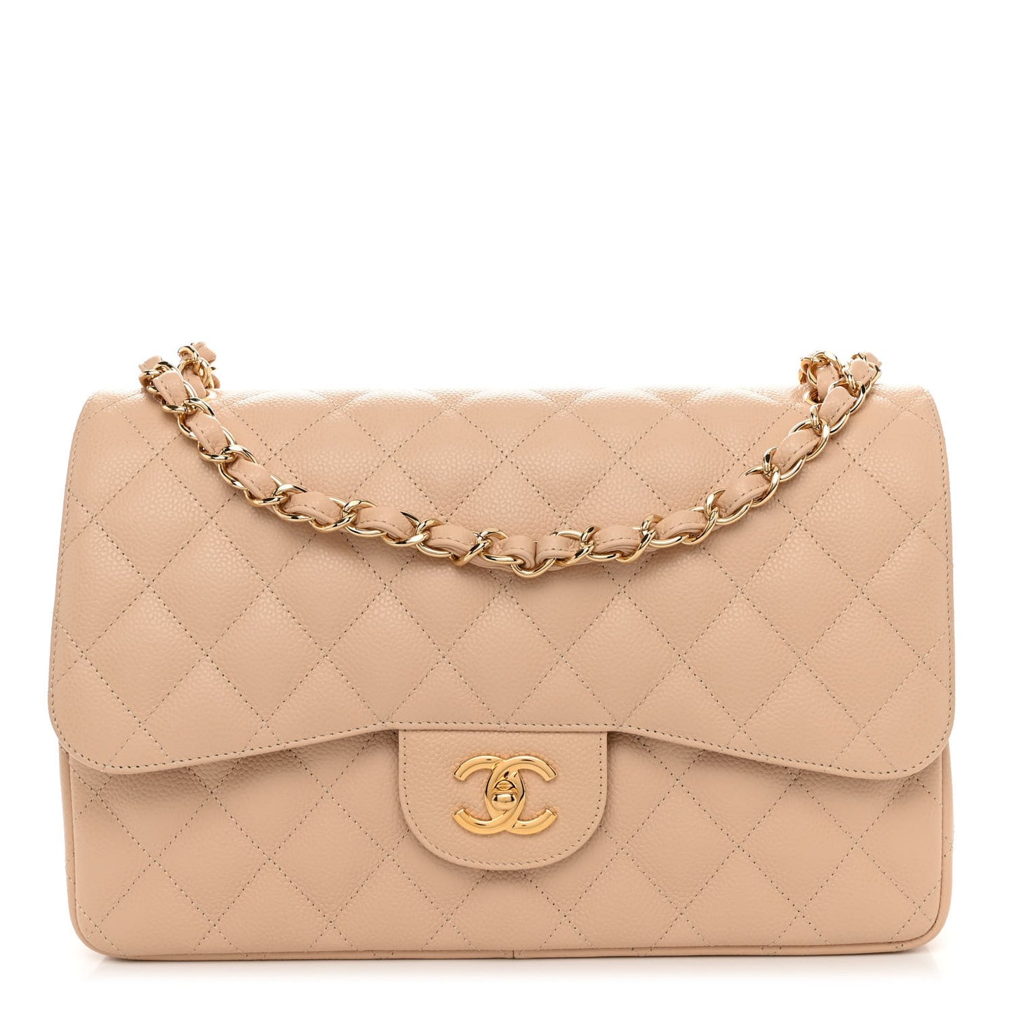 Caviar Quilted Jumbo Double Flap Light Beige