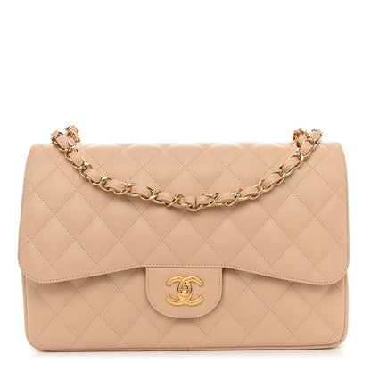 Chanel Caviar Quilted Jumbo Double Flap Light Beige 1 of 10