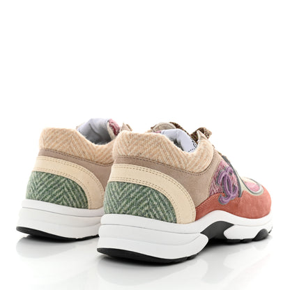 Chanel Fabric Suede Calfskin CC Sneakers 37 Pink Beige Multicolor 4 of 8