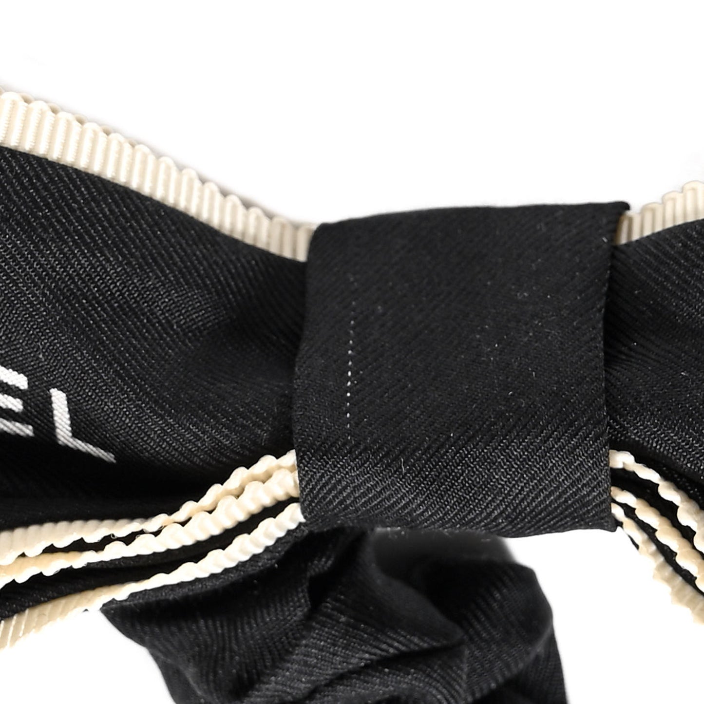 Silk CC Bow Hair Tie Black Ecru