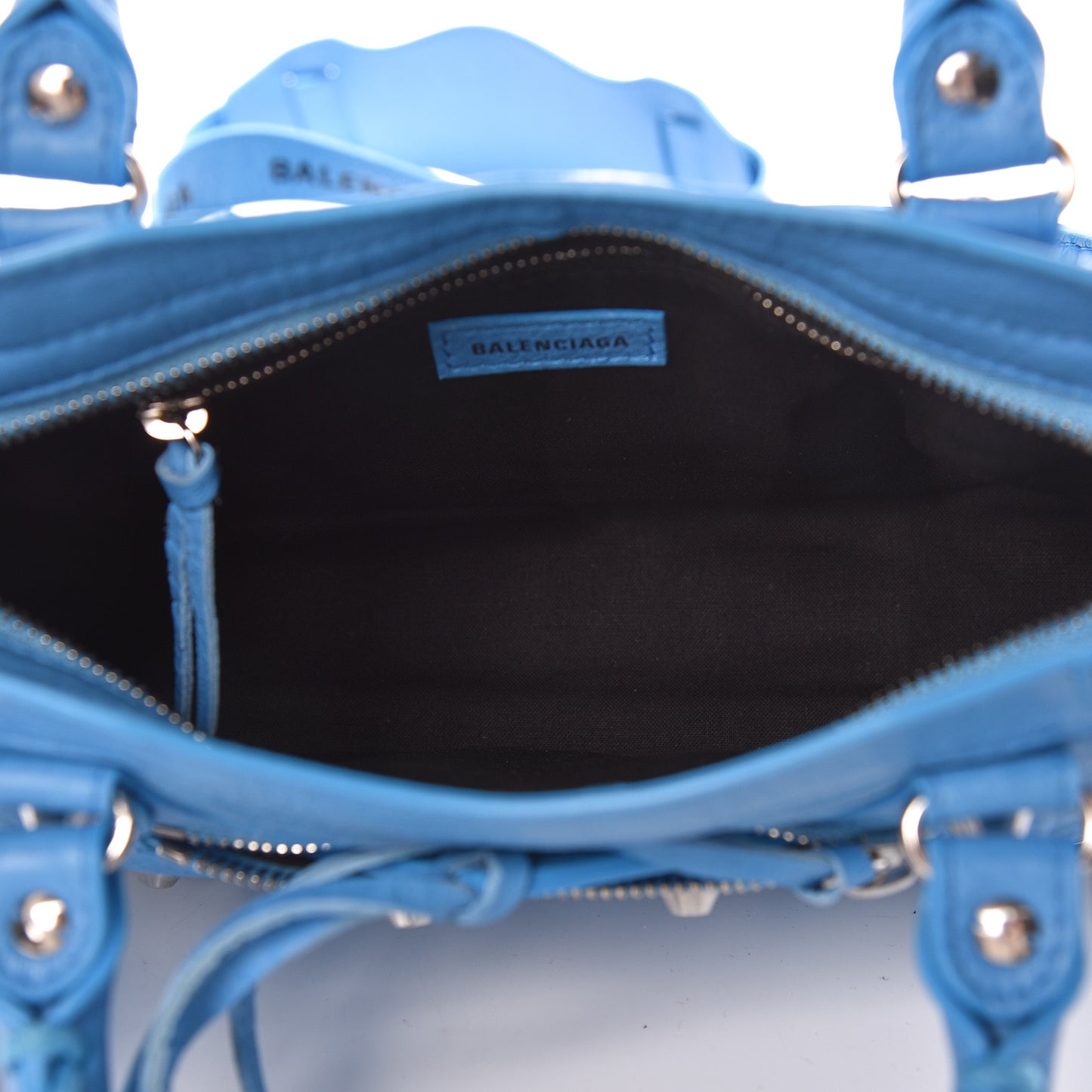 Agneau Classic Silver Hardware Mini City Logo Strap Bleu Turquoise Black