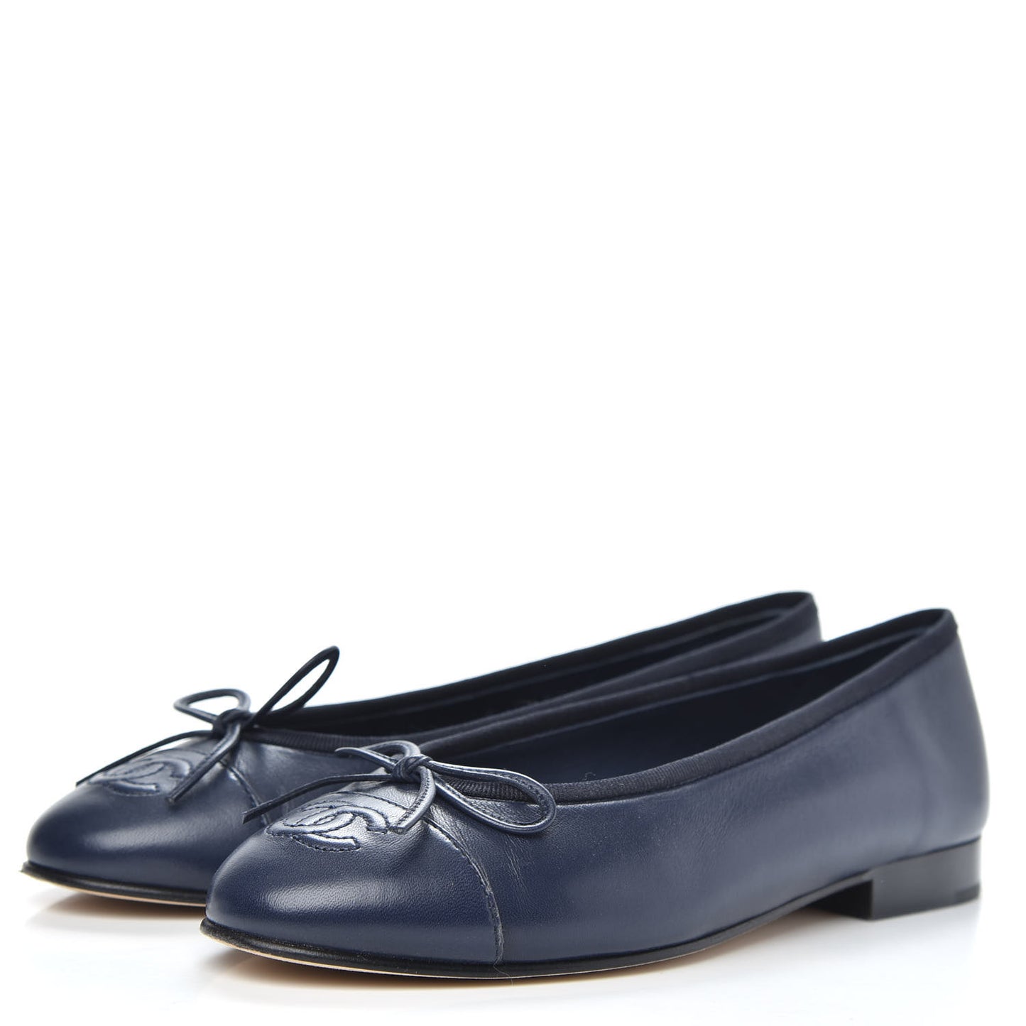 Lambskin CC Cap Toe Ballerina Flats 36 Navy