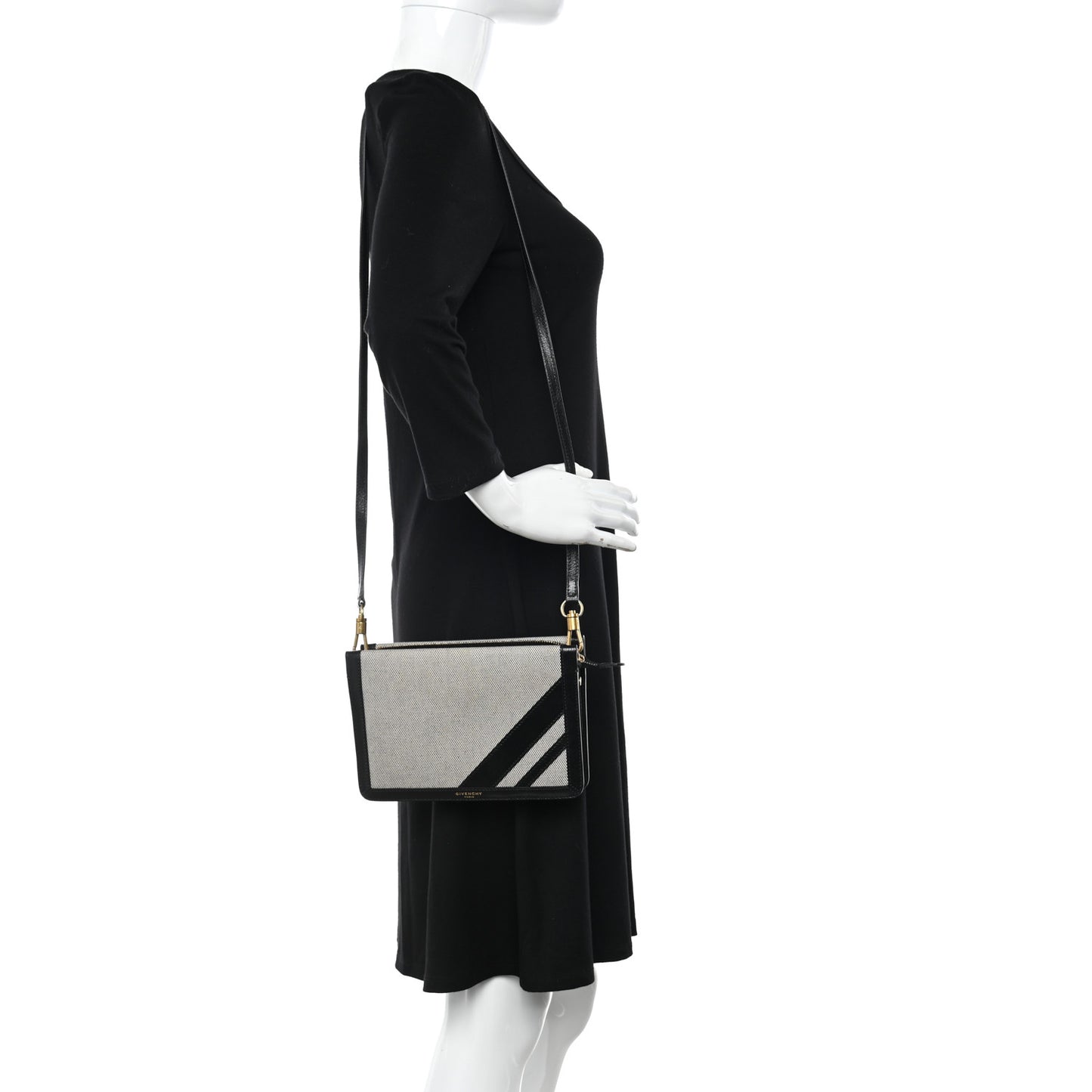 Suede Calfskin Canvas GV Cross Shoulder Bag Black