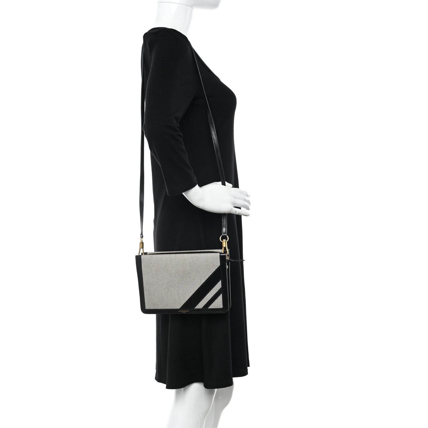 Givenchy Suede Calfskin Canvas GV Cross Shoulder Bag Black 2 of 10