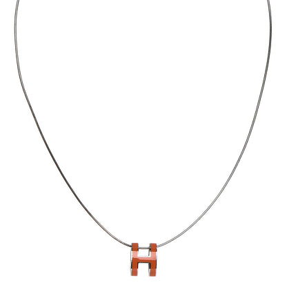 Hermes Lacquered Palladium Pop H Necklace Orange 1 of 7