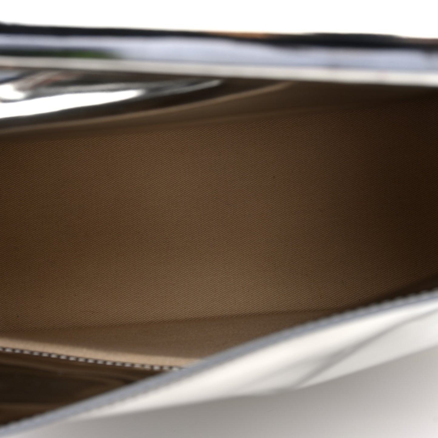 Metallic Patent Calfskin La Pochette Rond Carre Silver