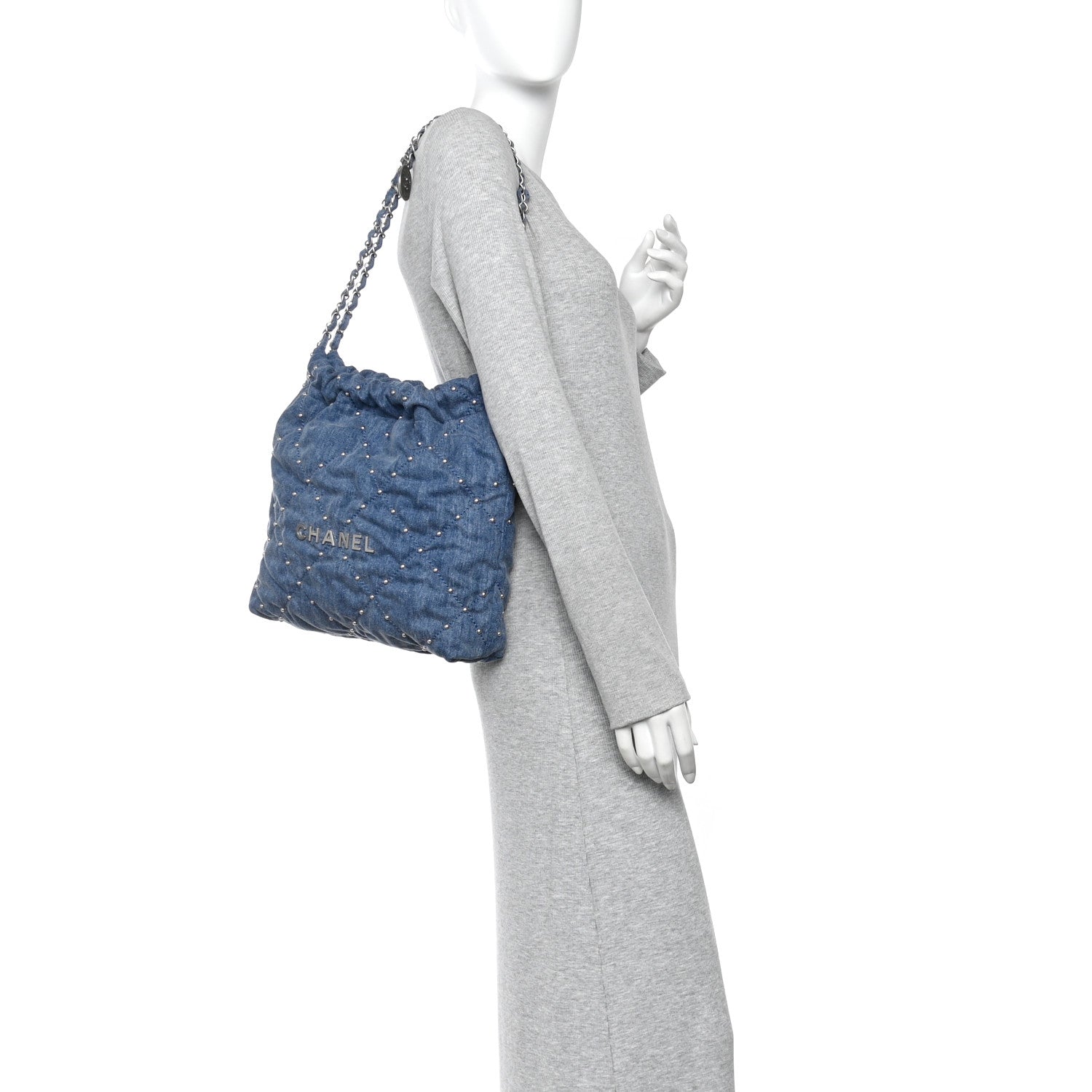 Chanel Washed Denim Quilted Studded Small Chanel 22 Blue 2 of 11