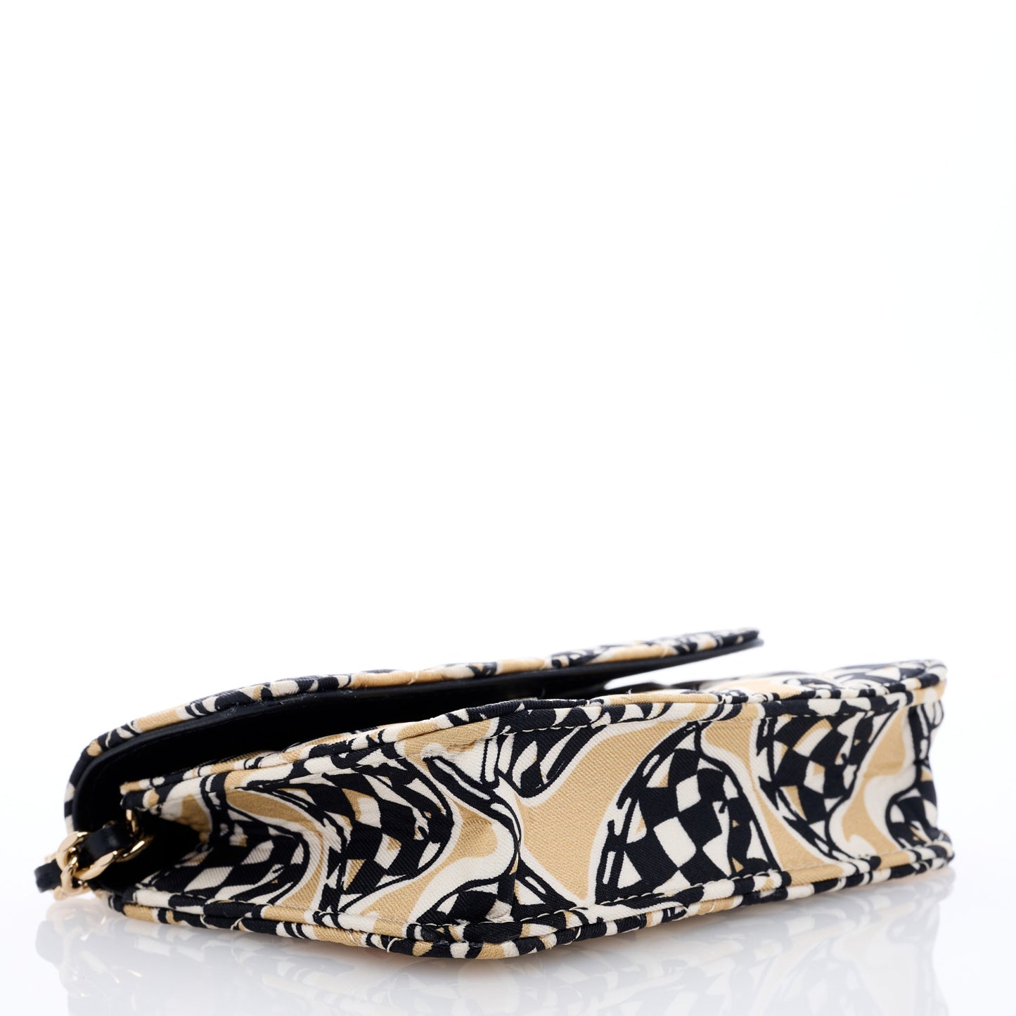 Canvas Check Flag Printed CC Clutch With Chain Beige Multicolor