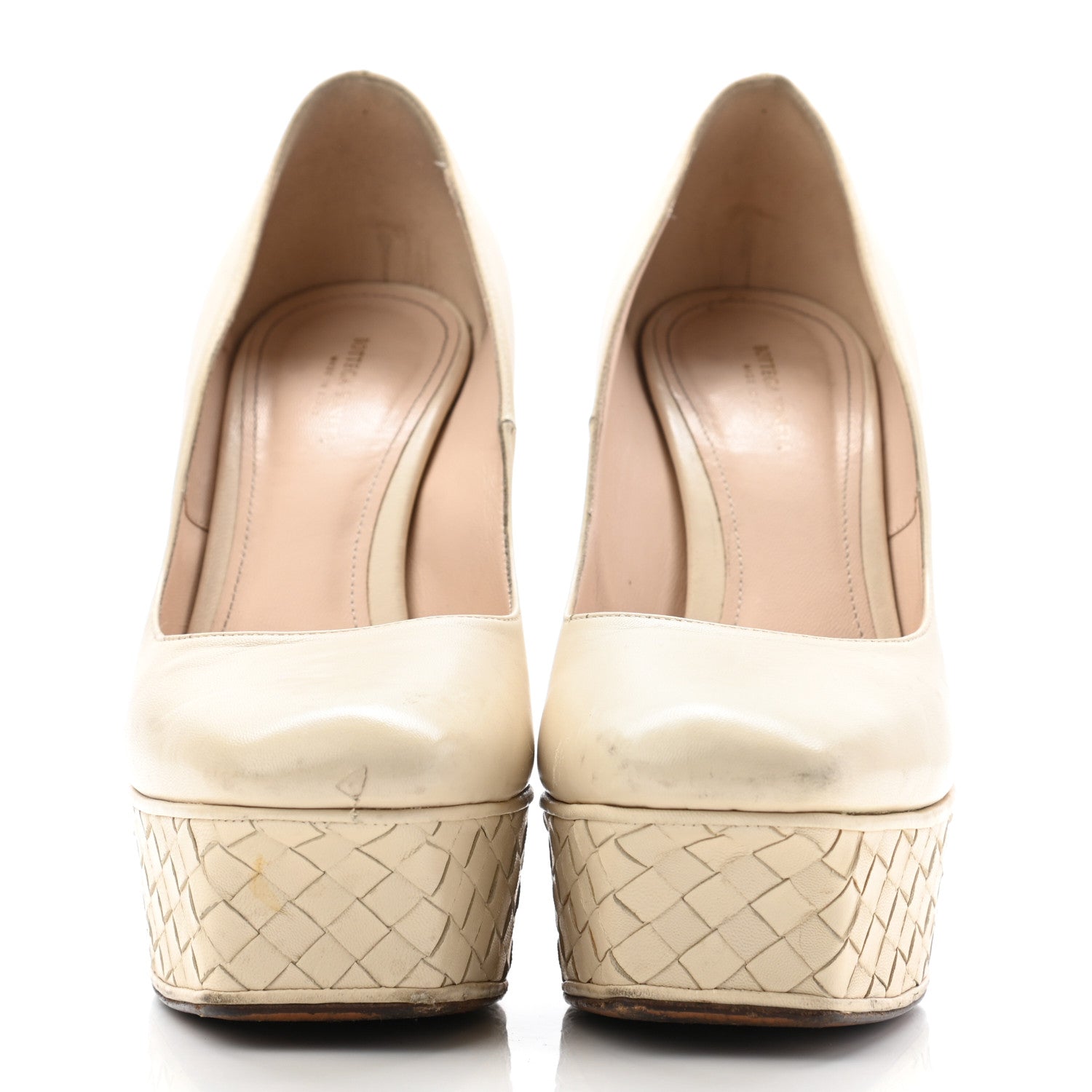 Bottega Veneta Nappa Intrecciato Platform Pumps 38 Nude 3 of 7
