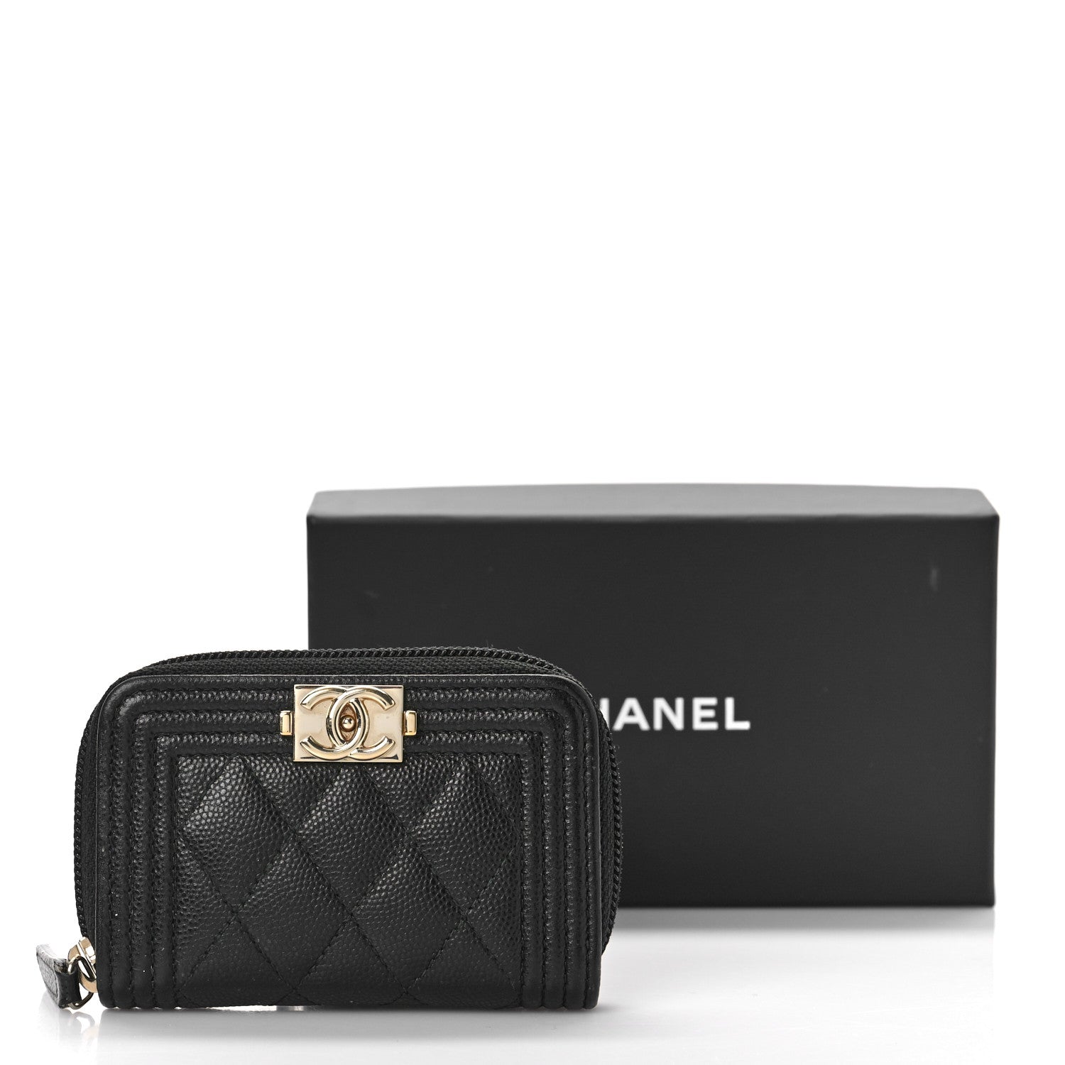 Chanel Caviar Quilted Boy Zip Around Coin Purse Wallet Black 10 of 10