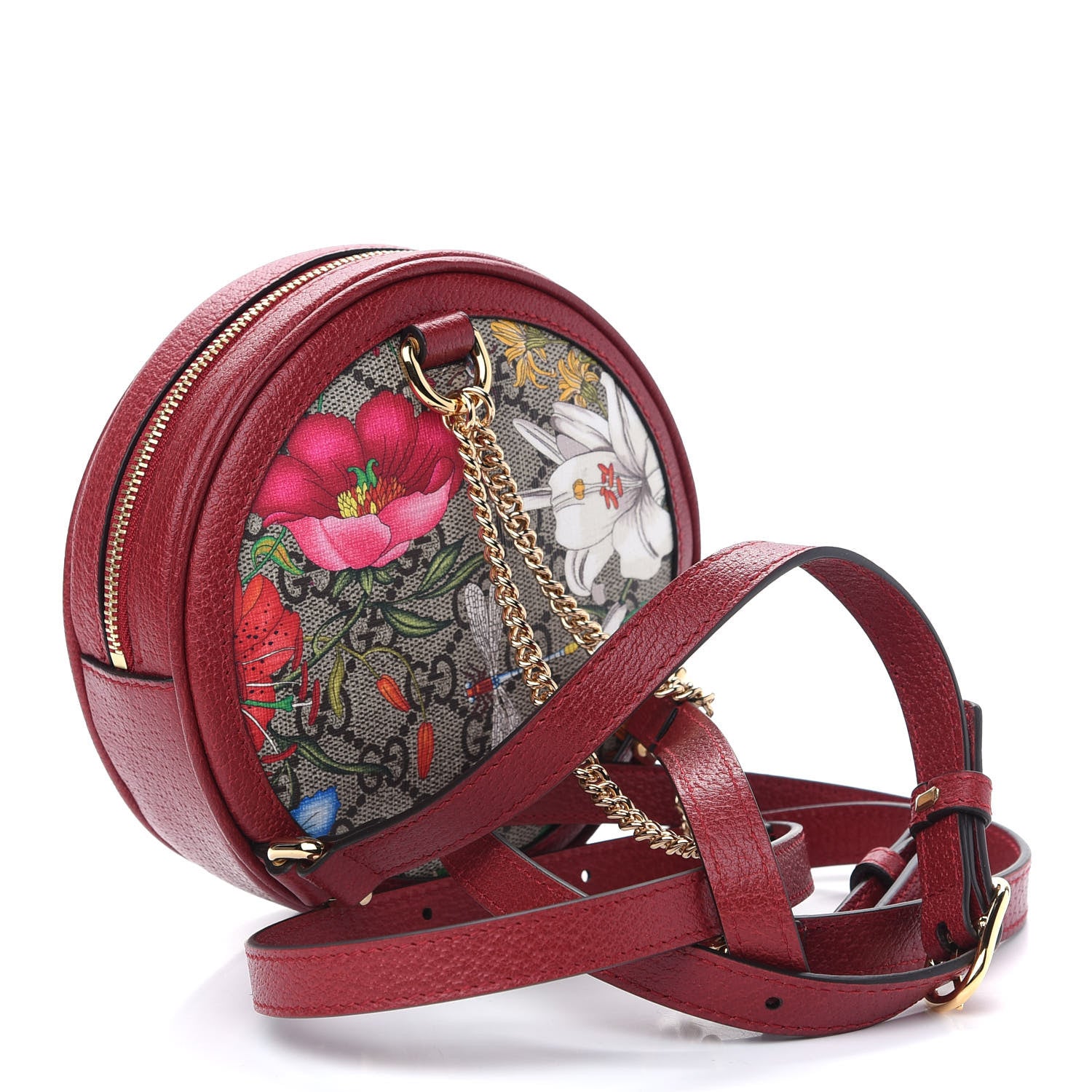 Gucci GG Supreme Monogram Web Flora Mini Ophidia Round Backpack Red 3 of 8