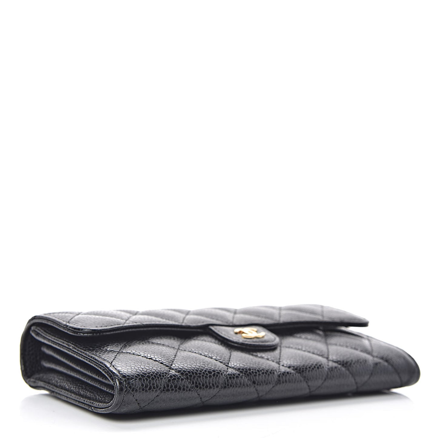 Caviar Quilted Large Gusset Flap Wallet Black