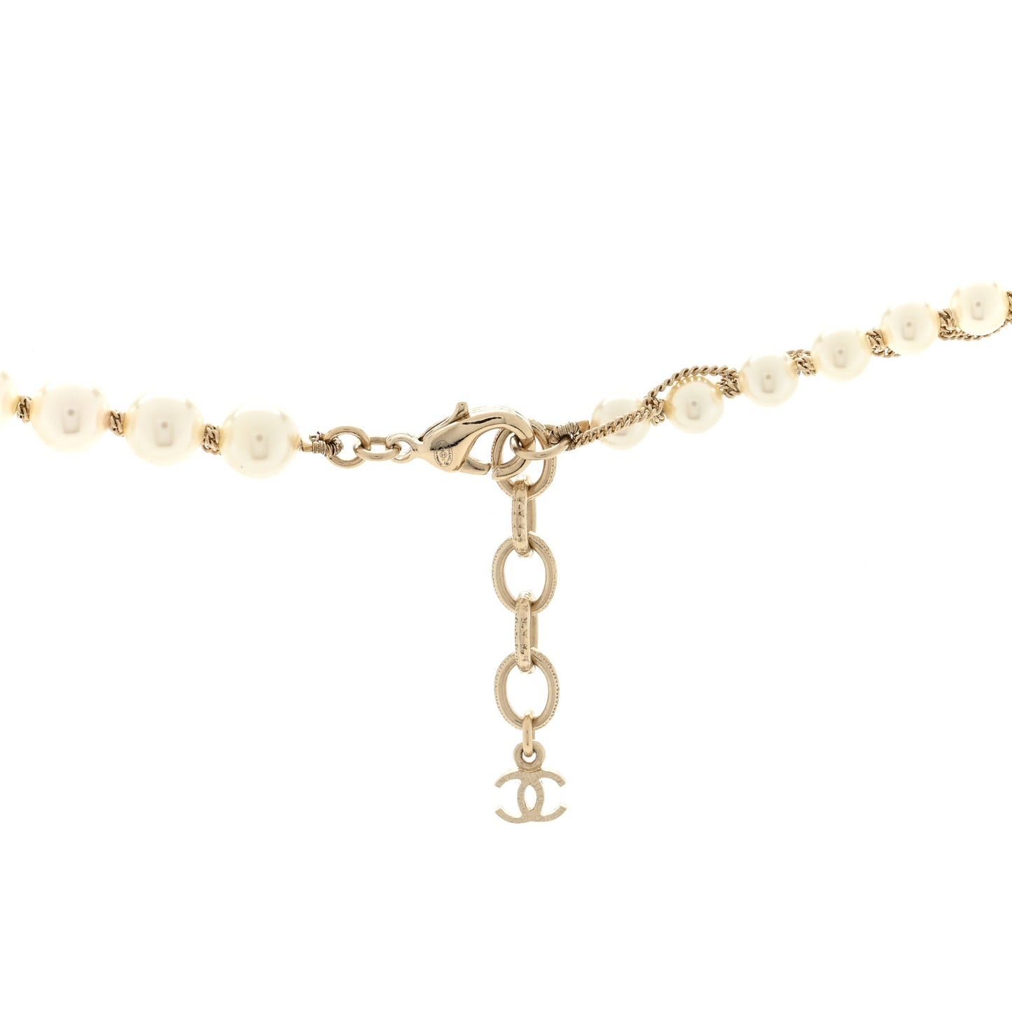 Metal Pearl Chain CC Long Necklace Gold