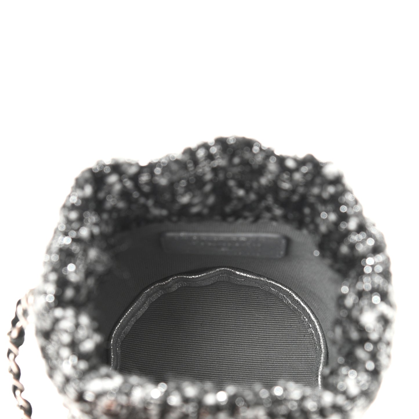 Tweed Mini Bucket Drawstring Bag Black Silver