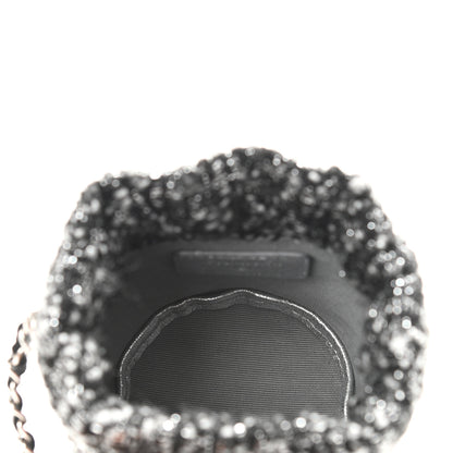 Chanel Tweed Mini Bucket Drawstring Bag Black Silver 5 of 11