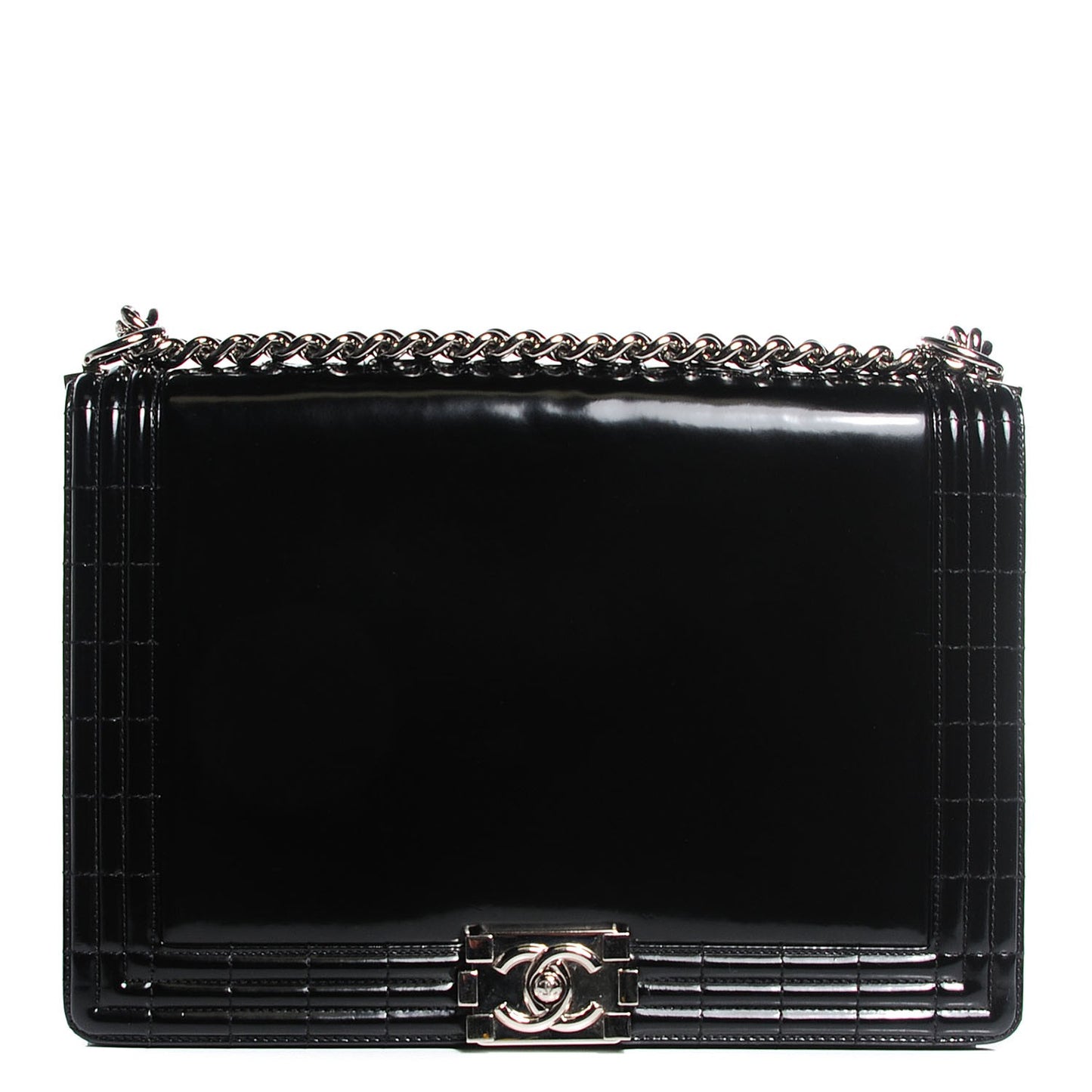 Glazed Calfskin Large Boy Flap Black