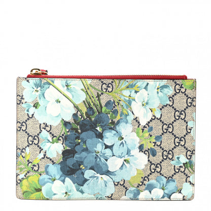 Gucci GG Supreme Monogram Blooms Small Zip Pouch Beige Blue Hibiscus Red 1 of 6