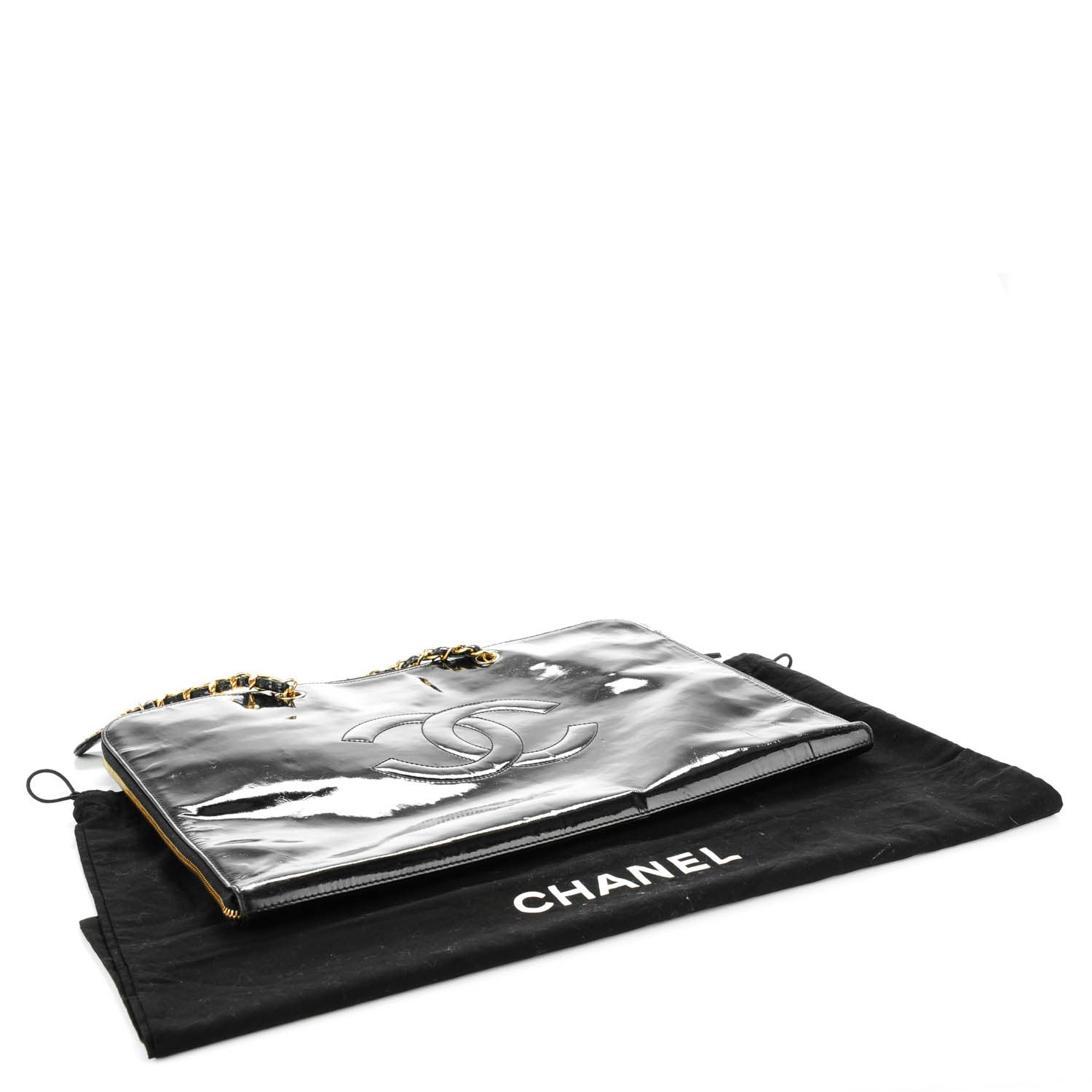 Chanel Patent CC Laptop Case Shoulder Bag Black 4 of 8