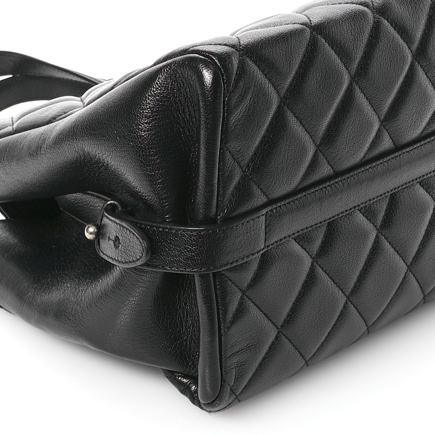 Metallic Goatskin Quilted Large City Rock Shopping Bag Black