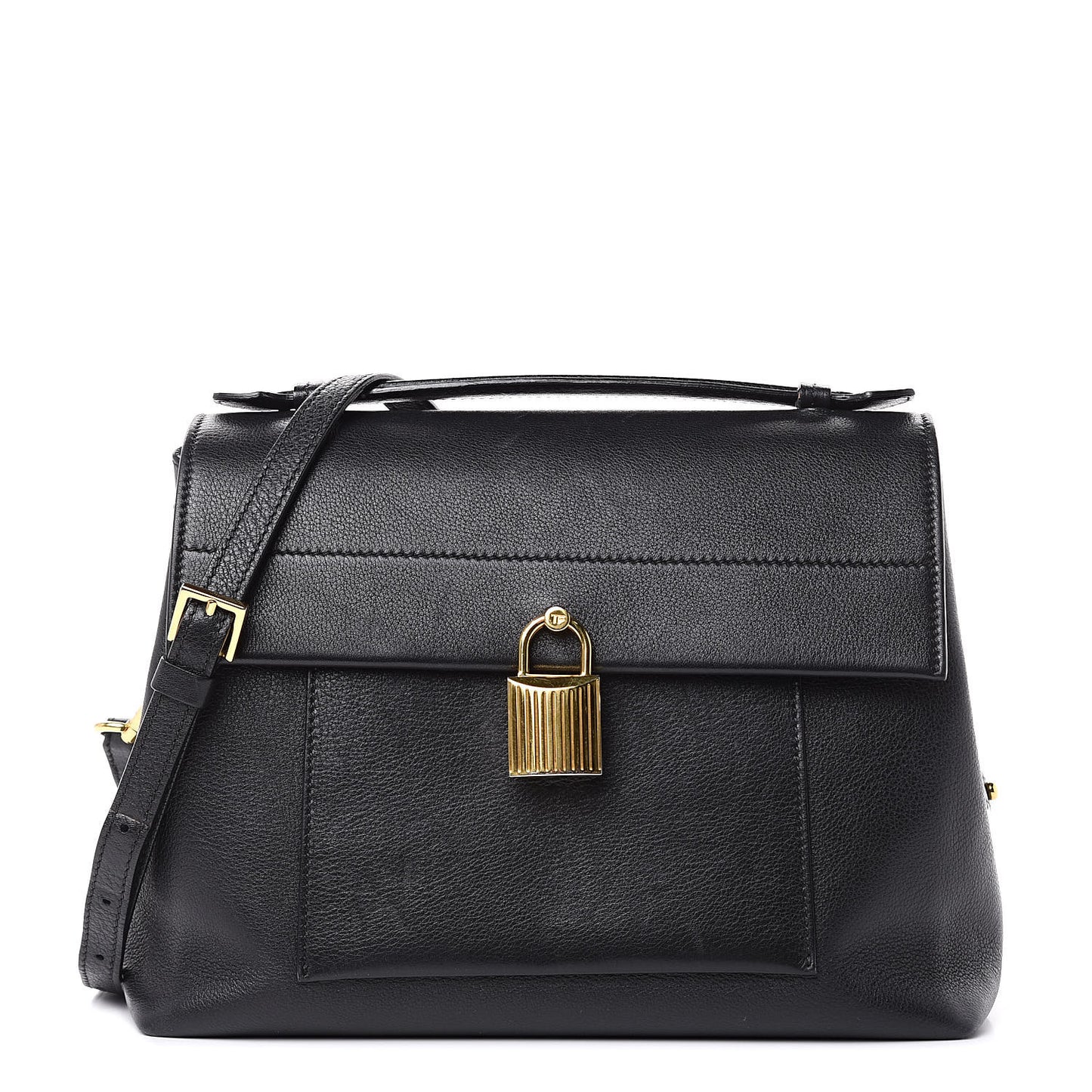 Calfskin Medium Leonica Padlock Satchel Bag Black