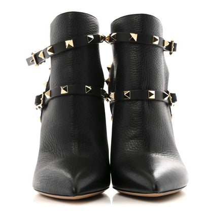 Valentino Garavani Pebbled Calfskin Rockstud Double Buckle 65mm Ankle Boots 37.5 Black 3 of 10