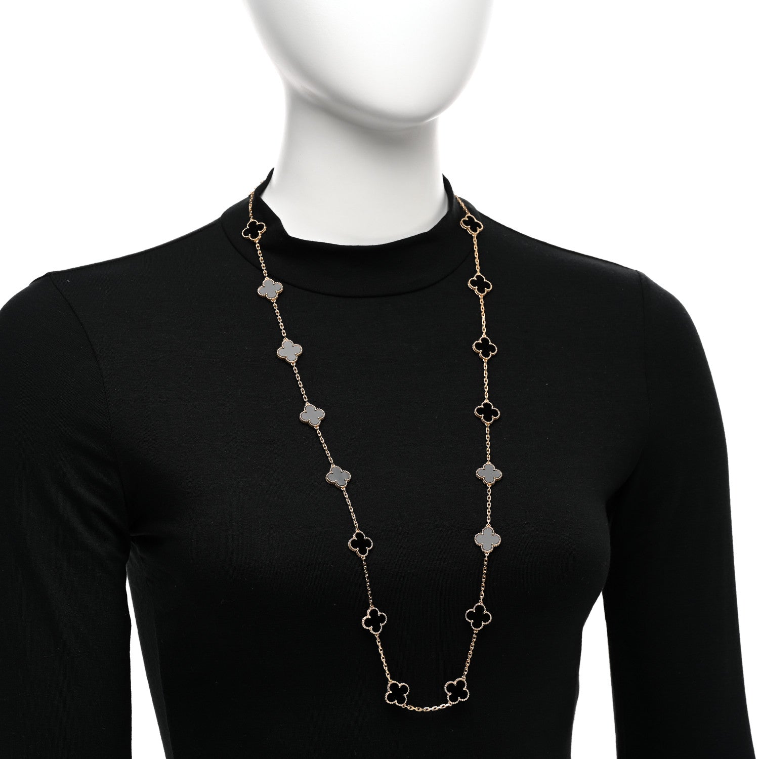 Van Cleef & Arpels 18K Yellow Gold Black Onyx 20 Motifs Vintage Alhambra Necklace 2 of 5