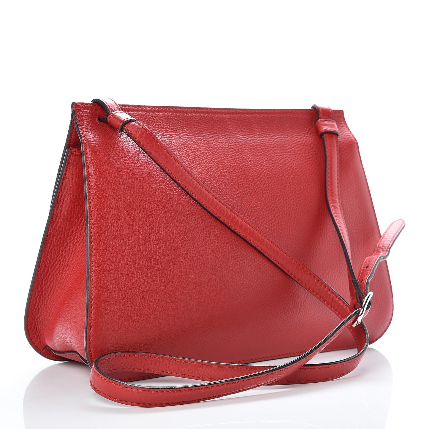 Pebbled Calfskin Medium Bamboo Daily Flap Shoulder Bag Red