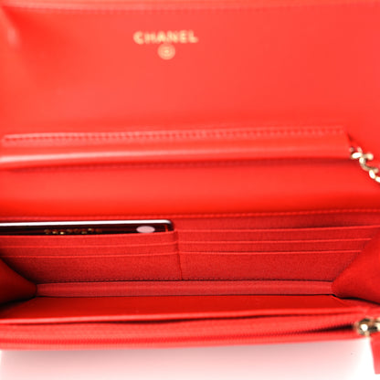 Chanel Lambskin Quilted Wallet On Chain WOC Light Red 5 of 9