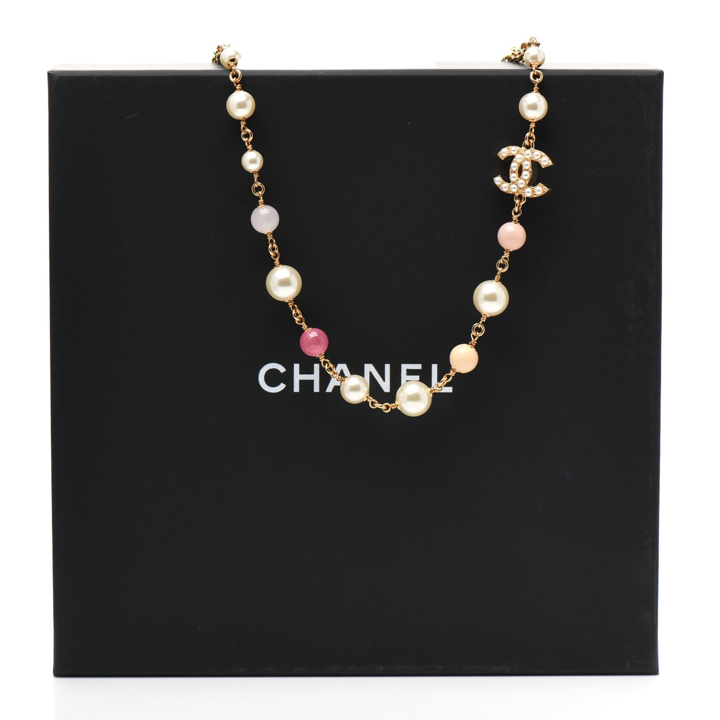 Pearl Bead CC Neckace Gold Pink