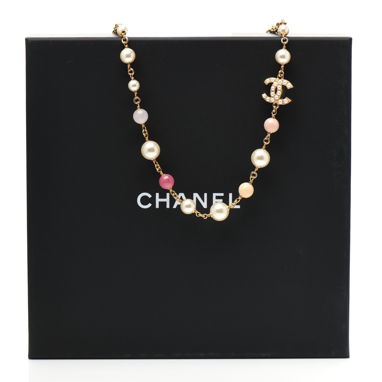Chanel Pearl Bead CC Neckace Gold Pink 5 of 5