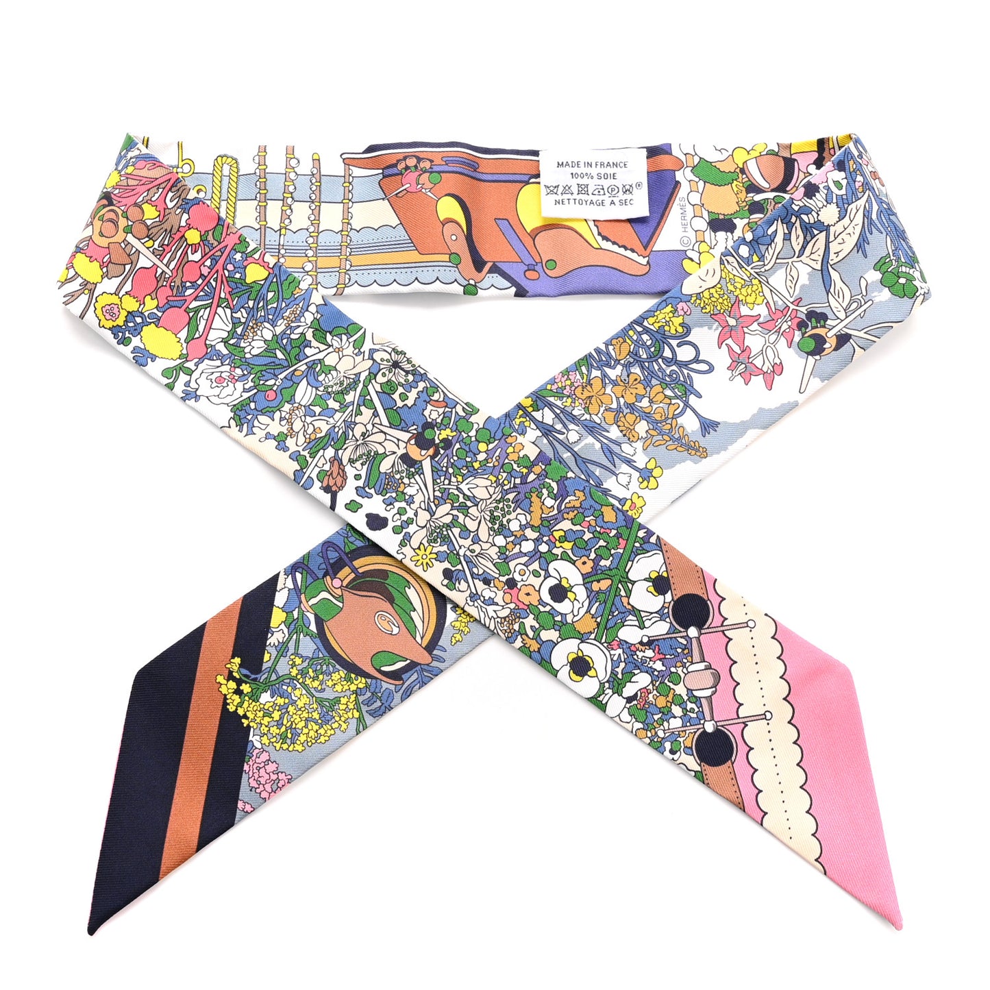 Silk Pony Pit Stop Twilly Bleu Vert Rose