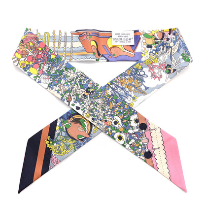 Hermes Silk Pony Pit Stop Twilly Bleu Vert Rose 1 of 4