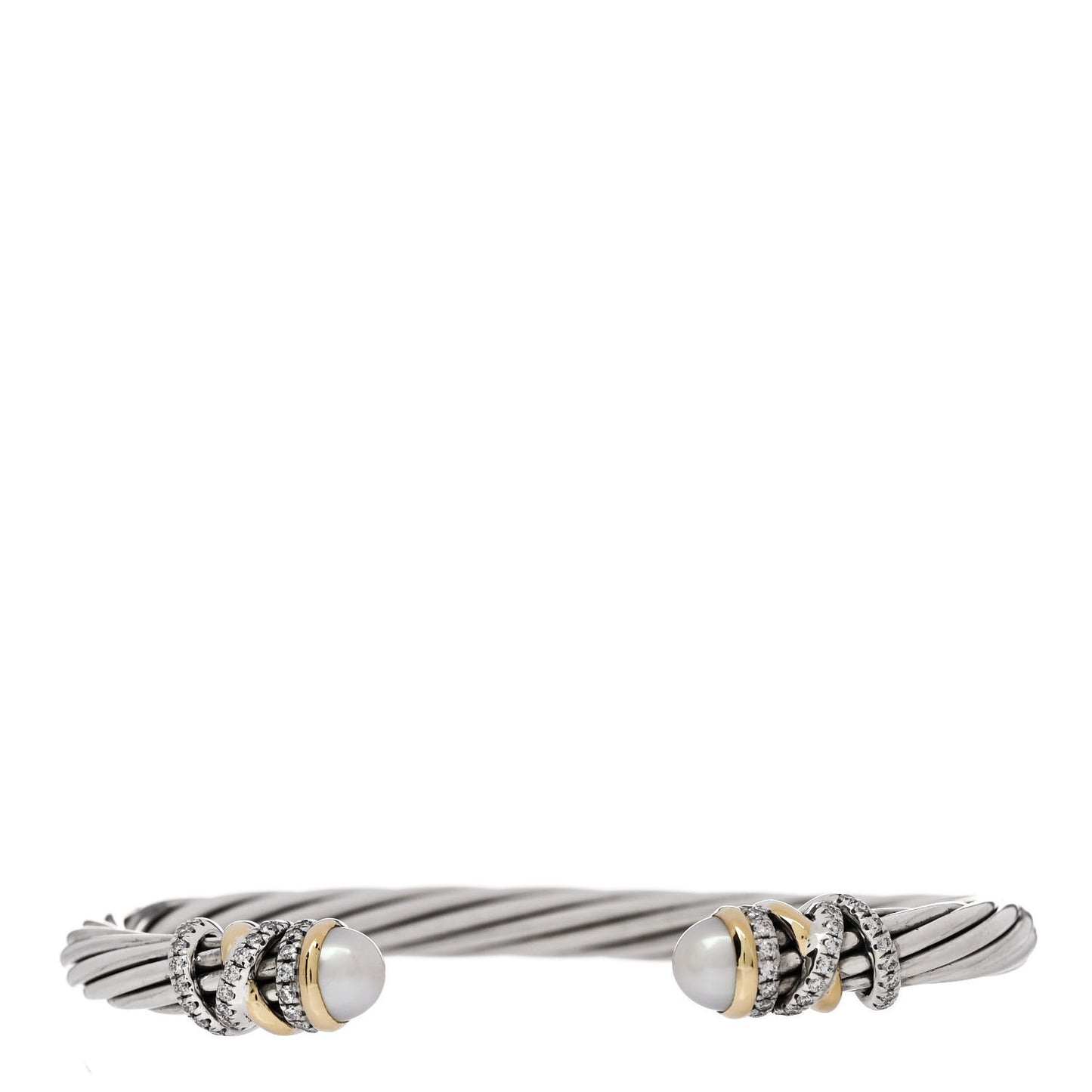 Sterling Silver 18K Yellow Gold Diamond Pearl 6mm Helena Cuff Bracelet